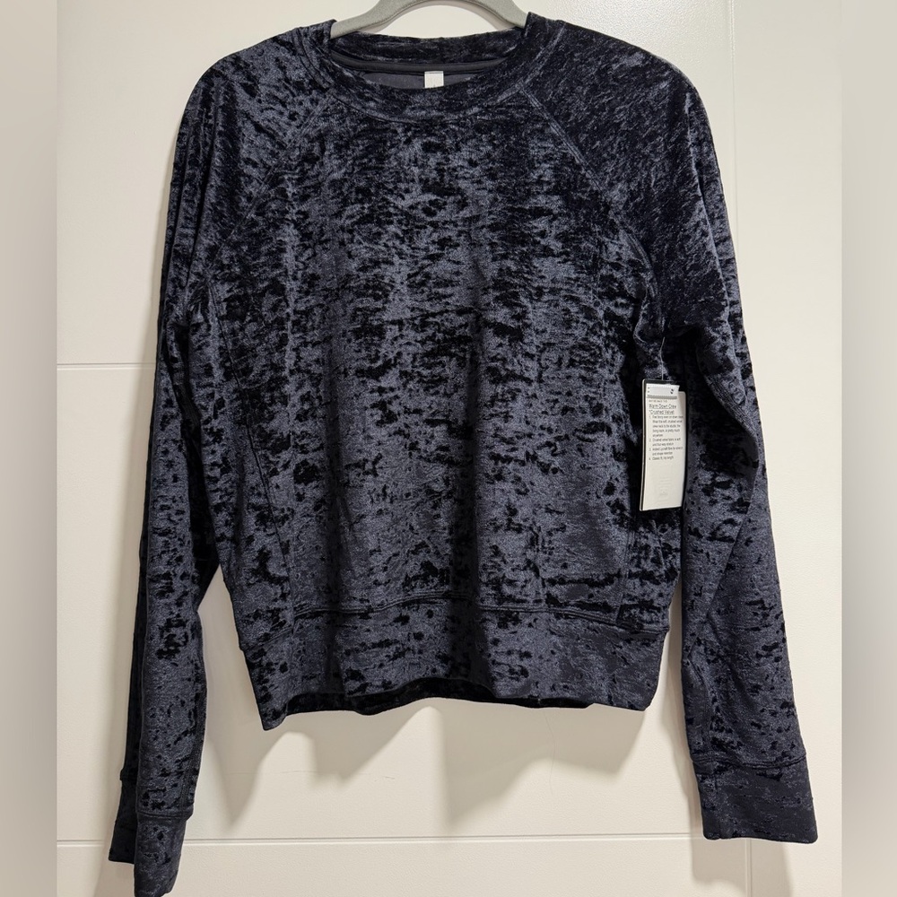 Lululemon Warm Down Crew Crushed Velvet Black Classic Sweatshirt Women Size 8